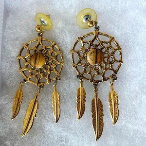 Vintage Gold Metal Dream Catcher Earrings